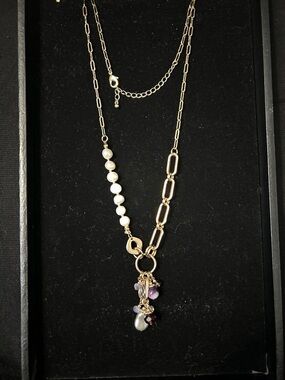 Gold Pearl & Multi-Gem Charm Layered Necklace